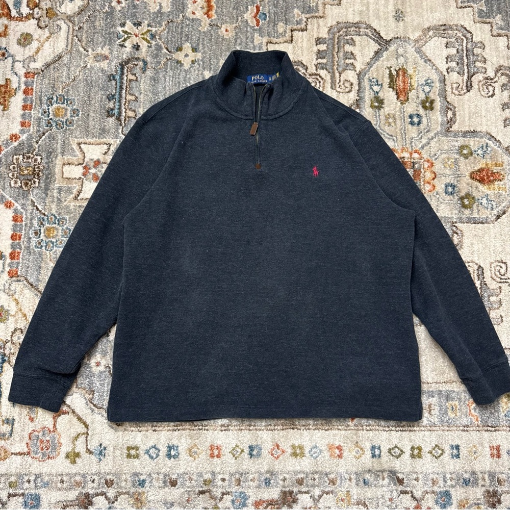 Ralph Lauren Blue Charcoal Sweater with Red Accents